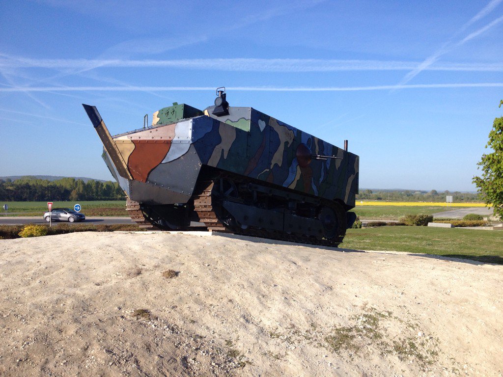 Replica Schneider tank at Berry au Bac, 100 years after the first French tank attack.