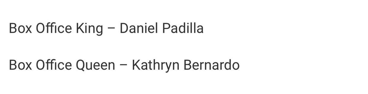 KaDreamersWorld's tweet photo. Congratulations KathNiel 2016 Guillermo Box Office King&amp;Queen Entertainment Award.Hard work really pays off. #KATHNIELBoxOfficeKingAndQueen https://t.co/eTNP5qGHjQ