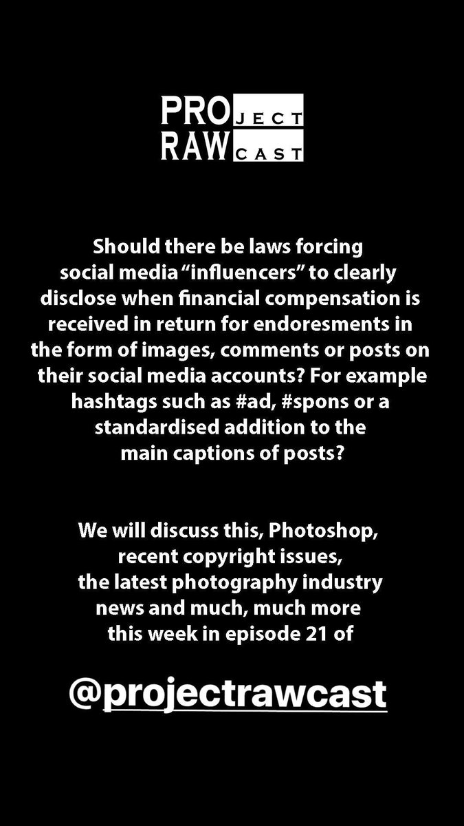 Tassiegrammer (@tassiegrammer) on Twitter photo This week on <a href="/projectrawcast/">Project RAWcast</a> - social media "influencer" laws, #Photoshop, #copyright issues and the latest #photography news 🎙 This week on <a href="/projectrawcast/">Project RAWcast</a> - social media "influencer" laws, #Photoshop, #copyright issues and the latest #photography news 🎙