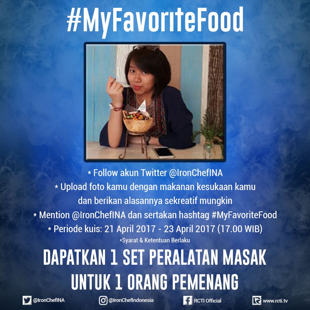 IronChefINA's tweet photo. Terima kasih untuk yang sudah mengikuti kuis #MyFavoriteFood ! Ikuti terus timeline kita untuk info pemenangnya ya ;) #IronChefINA https://t.co/BUSsQKTNEG
