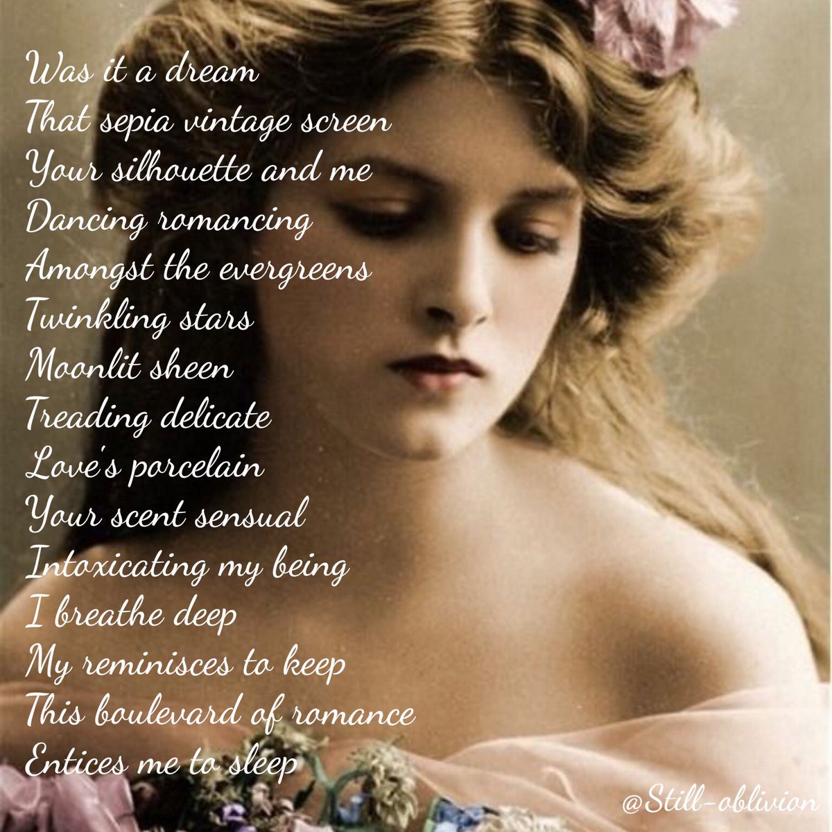 Still_oblivion's tweet image. Was it a dream ~ #DimpleVerse #poem #promptwords #sepia #boulevard #vintage #moonlit #sensual #poetry #amwriting #amwritingfantasy