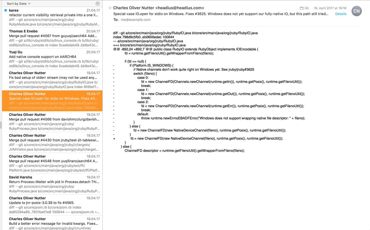 MSNexploder's tweet image. i made a thing: GitIMAP - Reading Git Commits in your Mail Client #weekendHacking