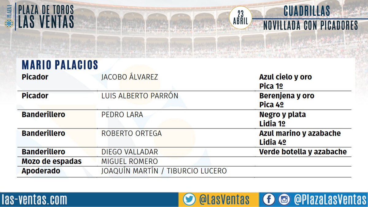 📢 | Los hombres de plata de <a href="/PalaciosArevalo/">Mario Palacios</a> para la novillada de esta tarde en #LasVentas (18:00h.).