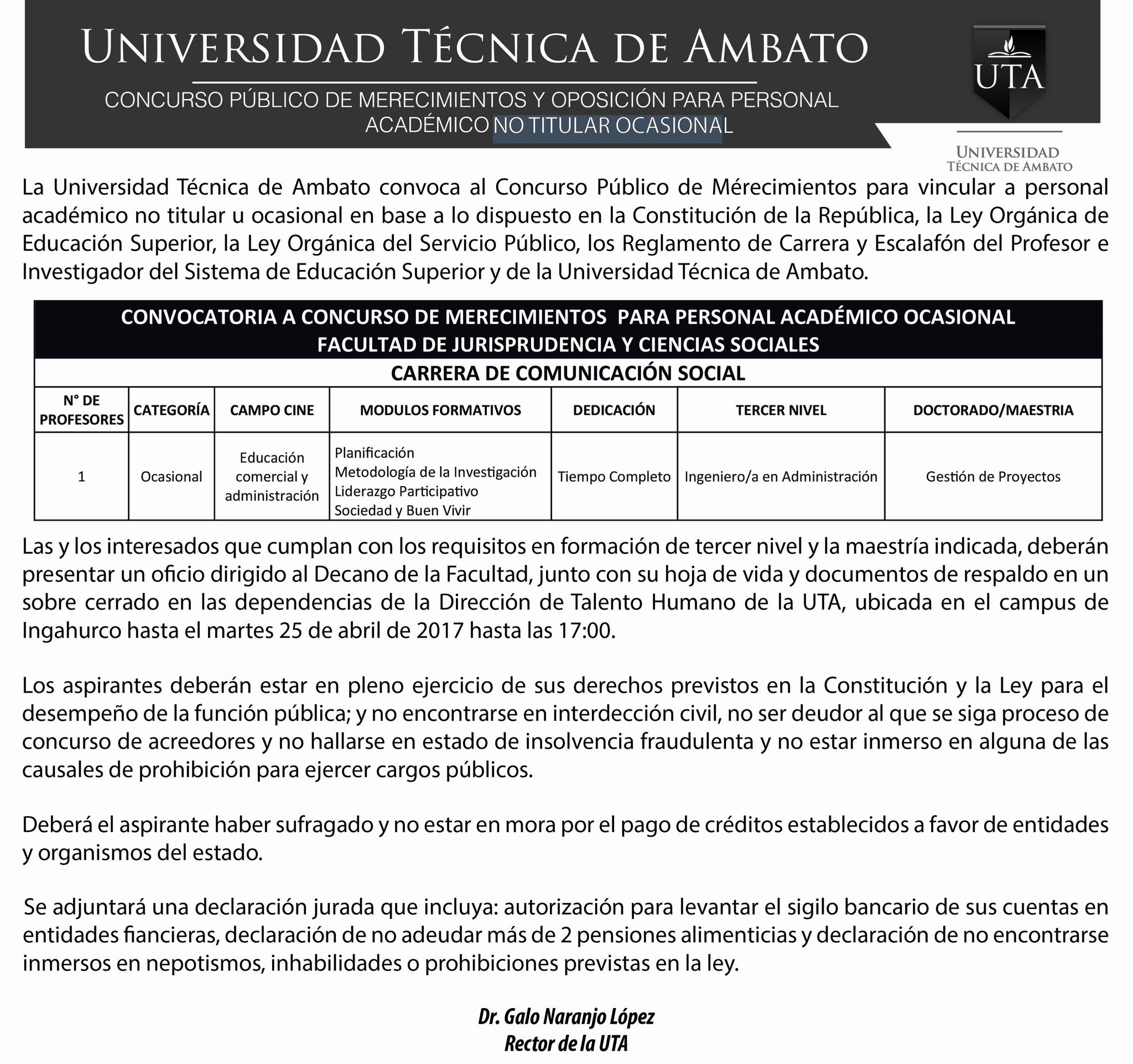 Uta Auf Twitter Oportunidad Laboral En La Carrera De