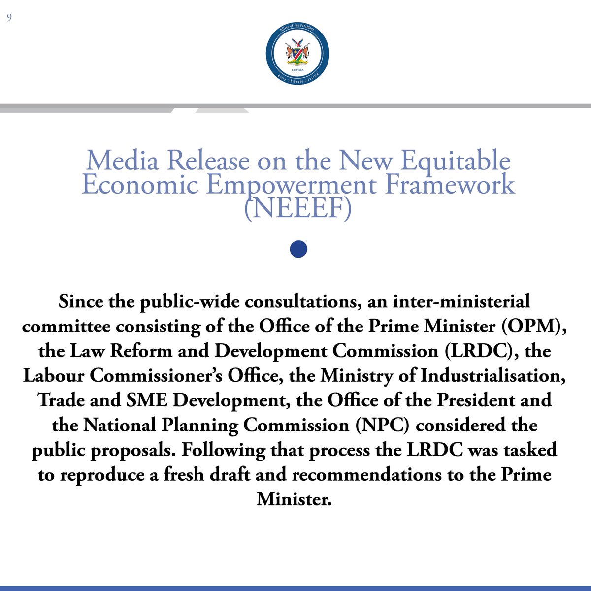 NamPresidency's tweet photo. 'Government has consulted widely on NEEEF.' Visit the Presidency's Facebook page for the full #NEEEF Media Releas https://t.co/PTqYXesjSG https://t.co/QDGWYUvpV7