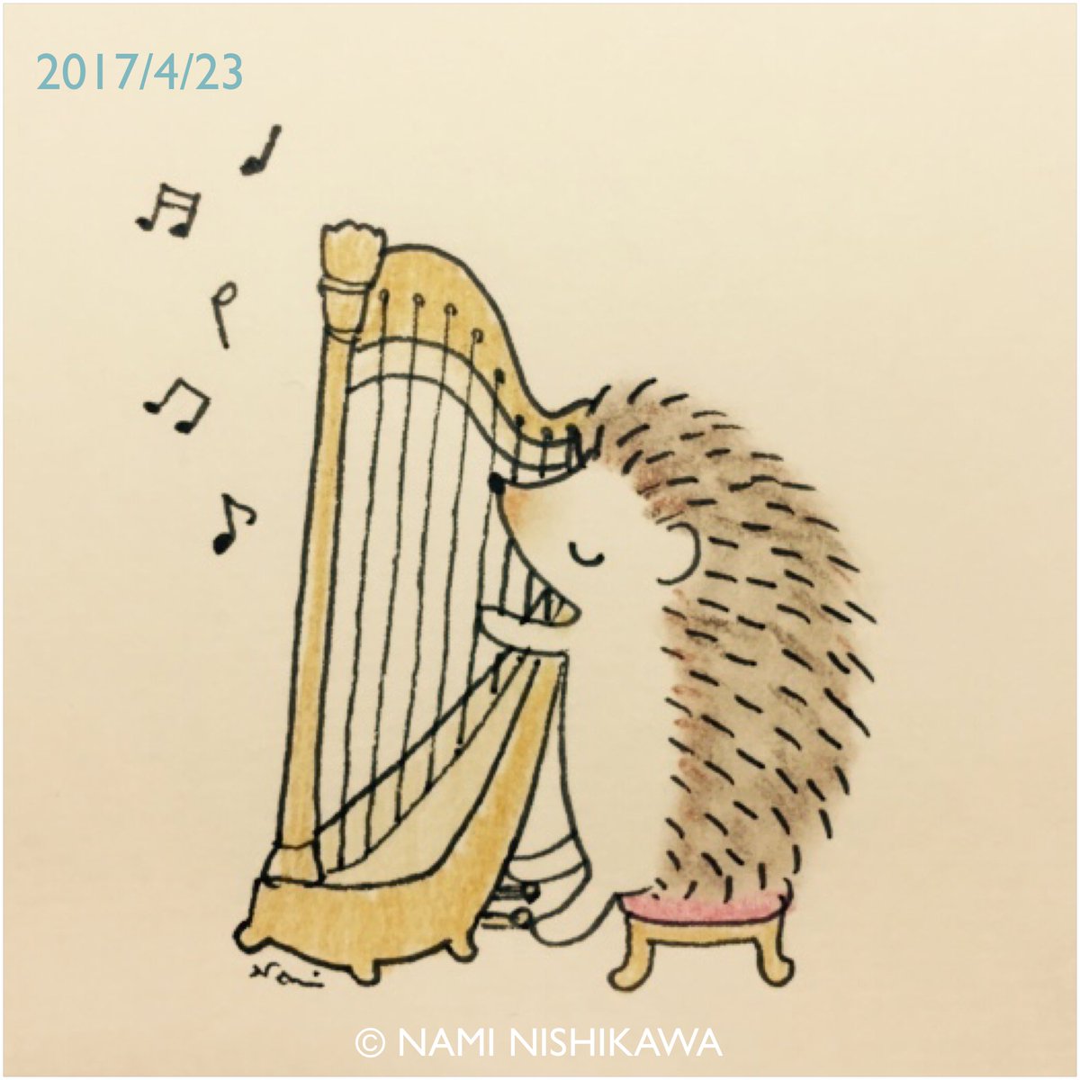 にしかわなみ なみはりねずみ On Twitter 1155 ハープ Harp Illustration Hedgehog Orchestra イラスト ハリネズミ オーケストラ なみはりねずみ