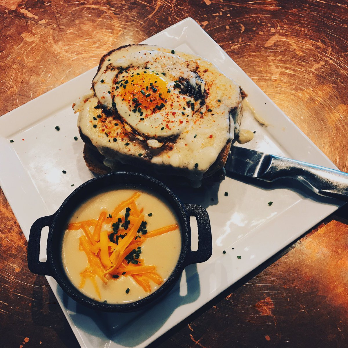 Brunch today is a pork belly croque madame! Gruyere, Thyme bechamel, and a fried egg. Come enjoy brunch and THUNDER UP!!