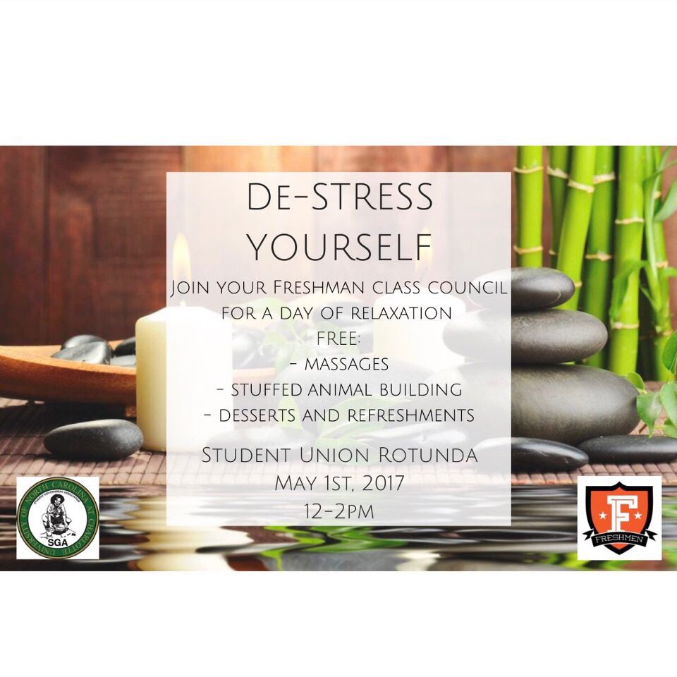 UNCC2020Council's tweet photo. Before finals take time out to De-Stress Yourself with your Freshman Class Council on May 1st, 2017 in the Student Union Rotunda 💚💛⛏ https://t.co/z05EngcSnU