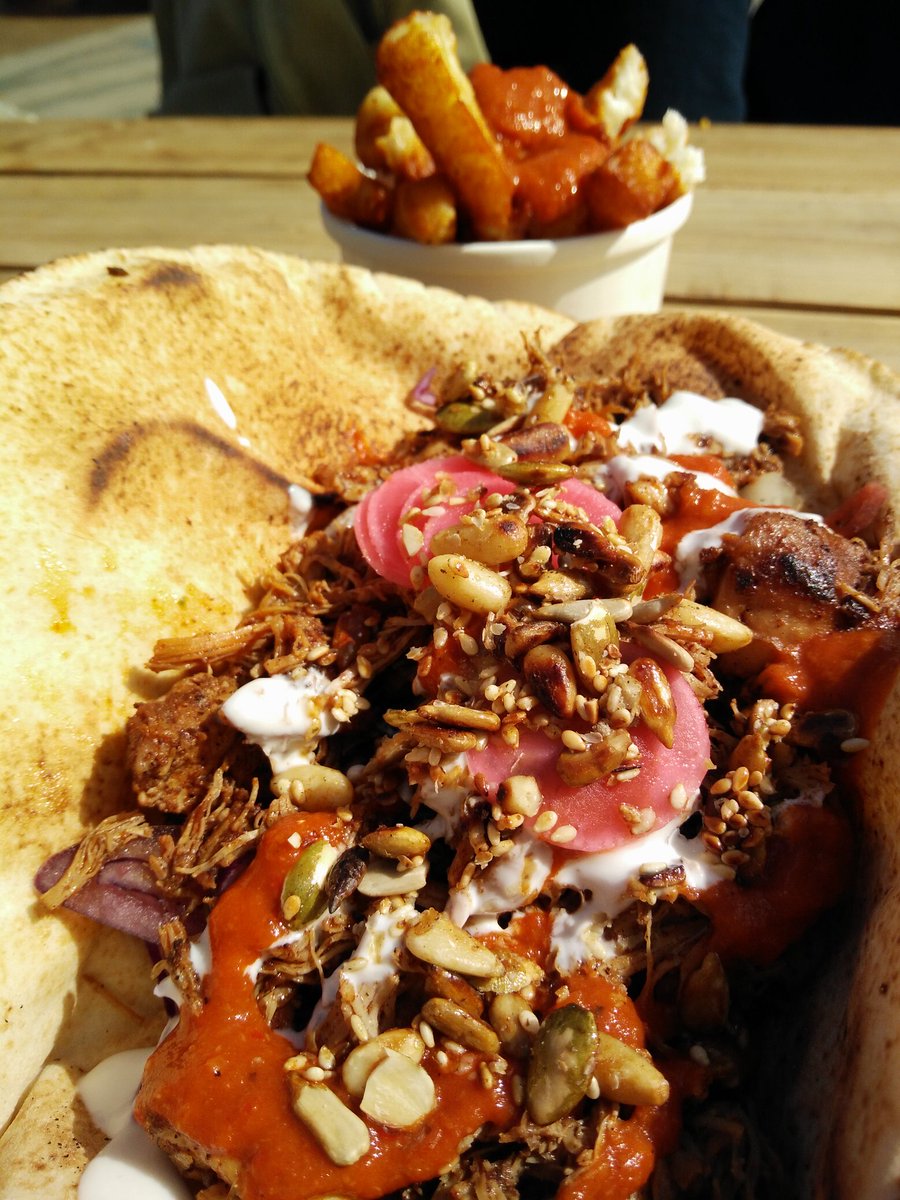 thegoodwolfUK's tweet photo. We've been away from street food for a while, but this chicken kebab from @themidfeast today was SO GOOD I had to share! https://t.co/2Na6Z4LLaE