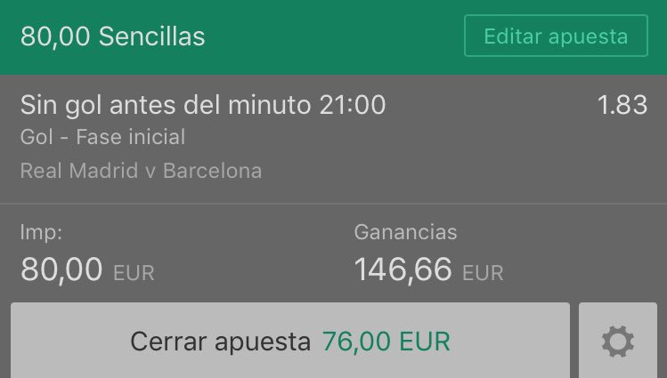 STAKE 3
🇪🇸Primera División
🆚Sin gol antes del min. 21:00
⏰20,45
▶1,83
<a href="/realmadrid/">Real Madrid C.F.</a> - <a href="/FCBarcelona/">FC Barcelona</a>
