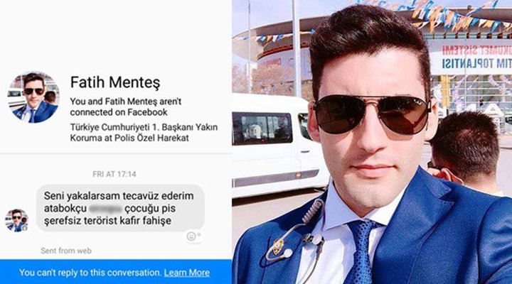 Erdoğan'ın yakın koruma polisi olduğunu belirten şahıstan sosyal medyada tecavüz tehdidi!
goo.gl/04vhAF