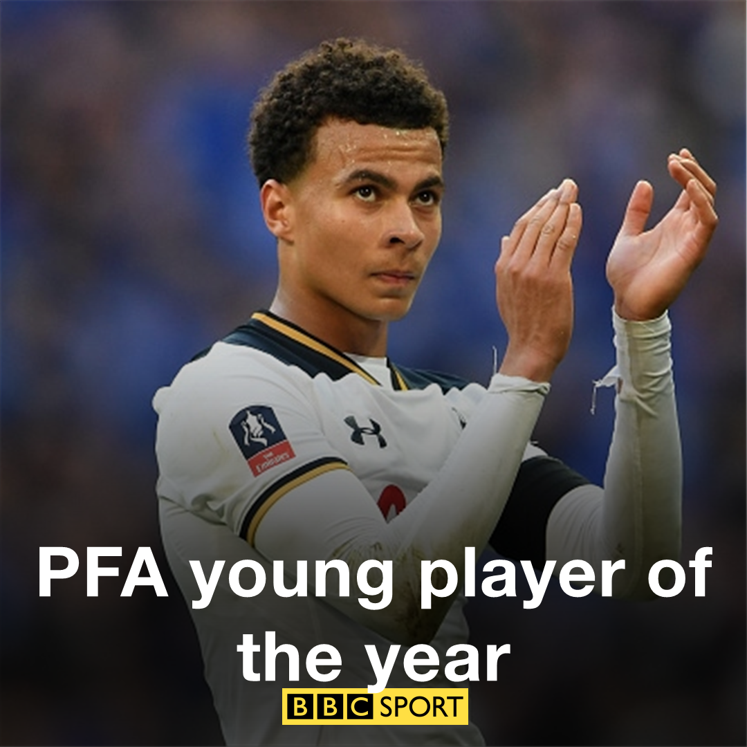 BBCSport's tweet photo. Dele Alli is the PFA Young Player of the Year for a second straight year. #PFAawards https://t.co/vdbHk7qmhk