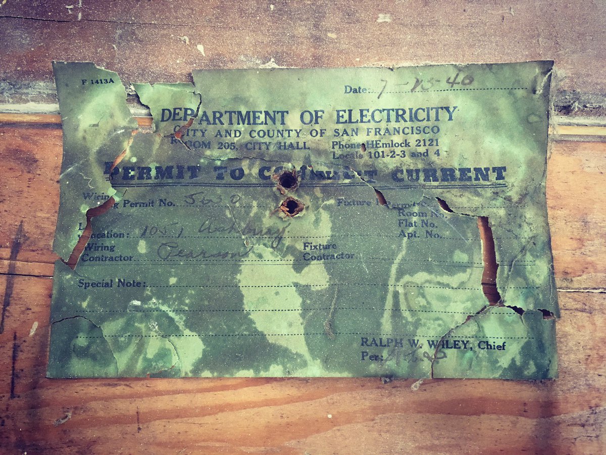 A permit for wiring our house from July of 1940, found inside the walls