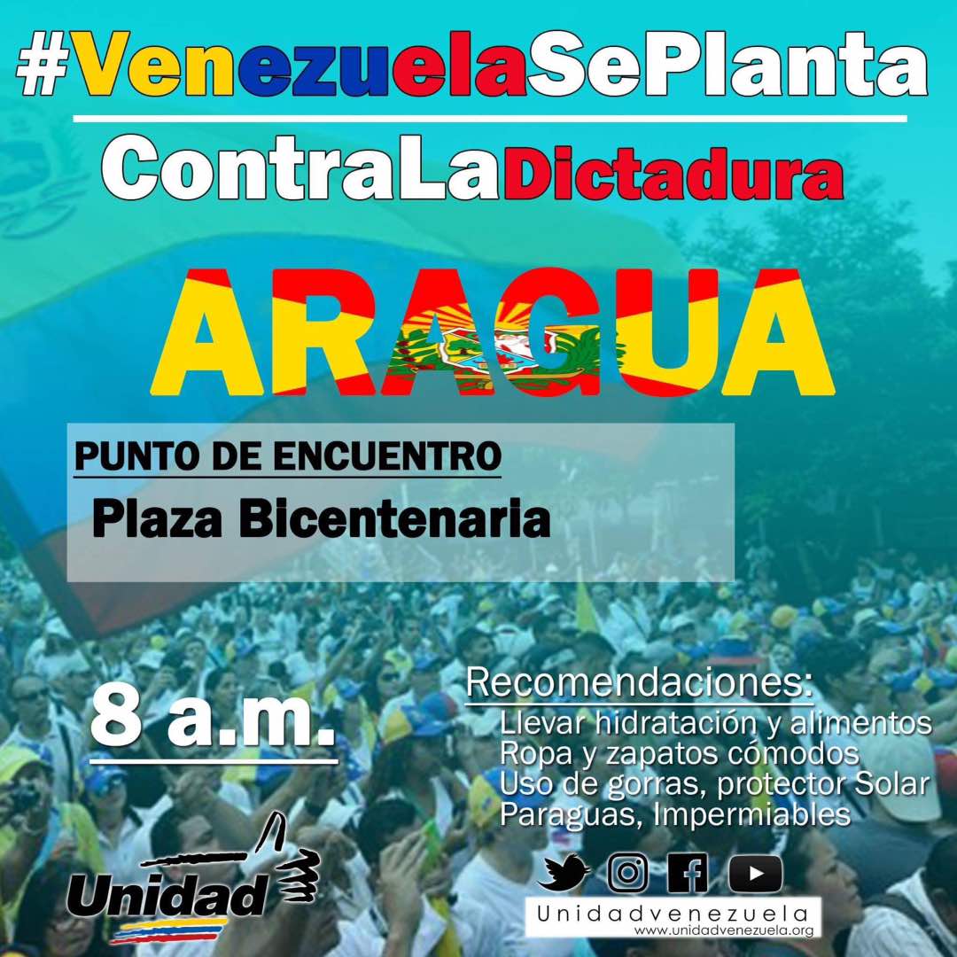 unidadvenezuela's tweet photo. En #Aragua Unidad Democrática invita este Lun #24Abr a #VenezuelaSePlantaContraLaDictadura por la restitución del hilo constitucional https://t.co/iZVGL7fEfb