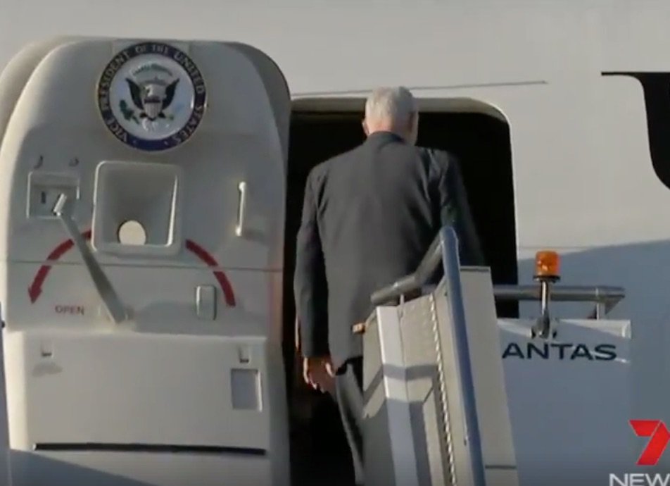 Mike Pence begins 13 hour journey on plane with unisex bathroom. 
#VPinAUS