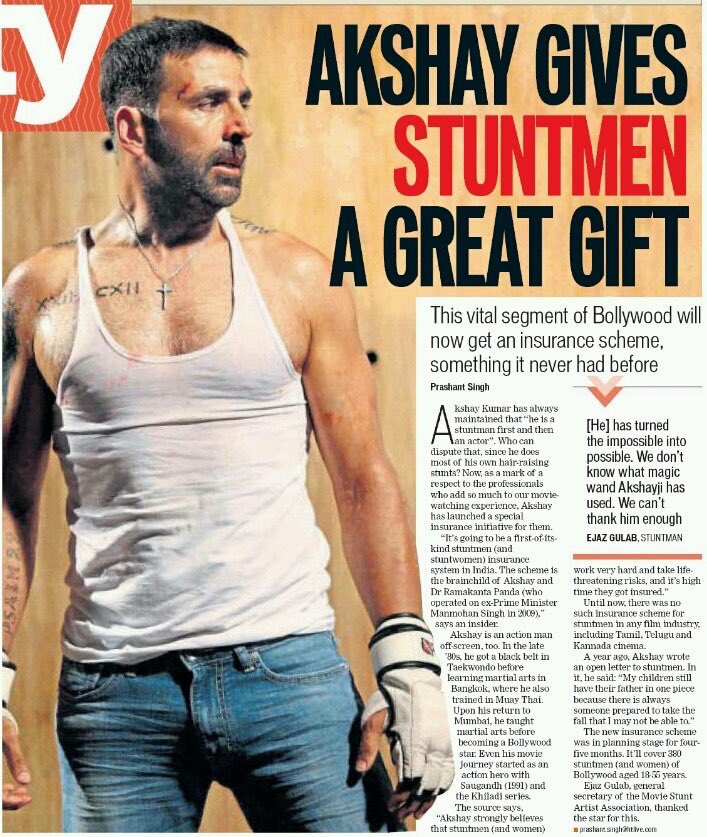 Akshay Kumar 24x7 (@akkistaan) on Twitter photo Scan: <a href="/akshaykumar/">Akshay Kumar</a> sir to make Insurance Scheme for the stuntmen, A great Gift for all the stunt men. Scan: <a href="/akshaykumar/">Akshay Kumar</a> sir to make Insurance Scheme for the stuntmen, A great Gift for all the stunt men.