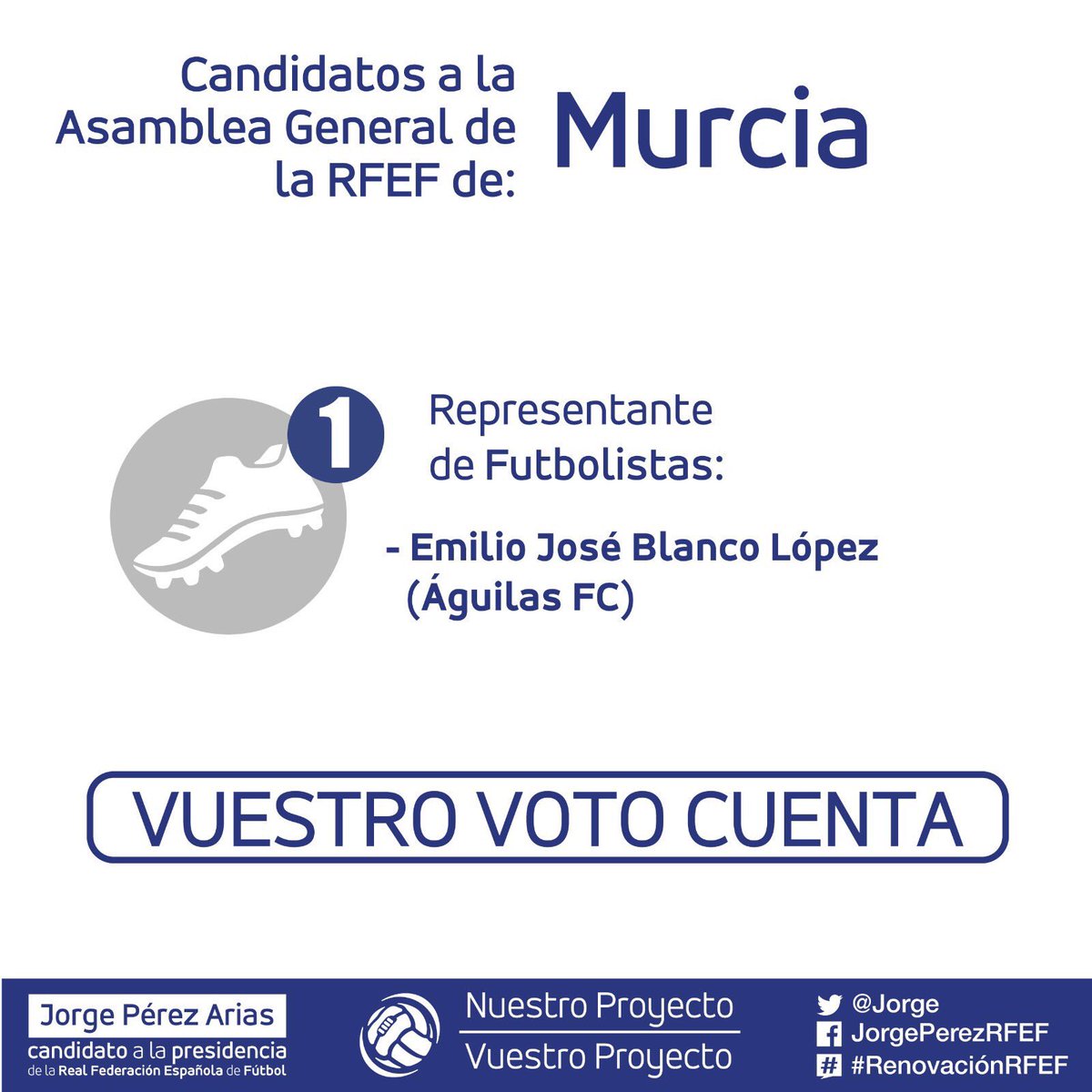JUGADORES DE MURCIA, este jueves podéis elegir presencialmente a vuestro candidato a la Asamblea General. Votad #RenovaciónRFEF
