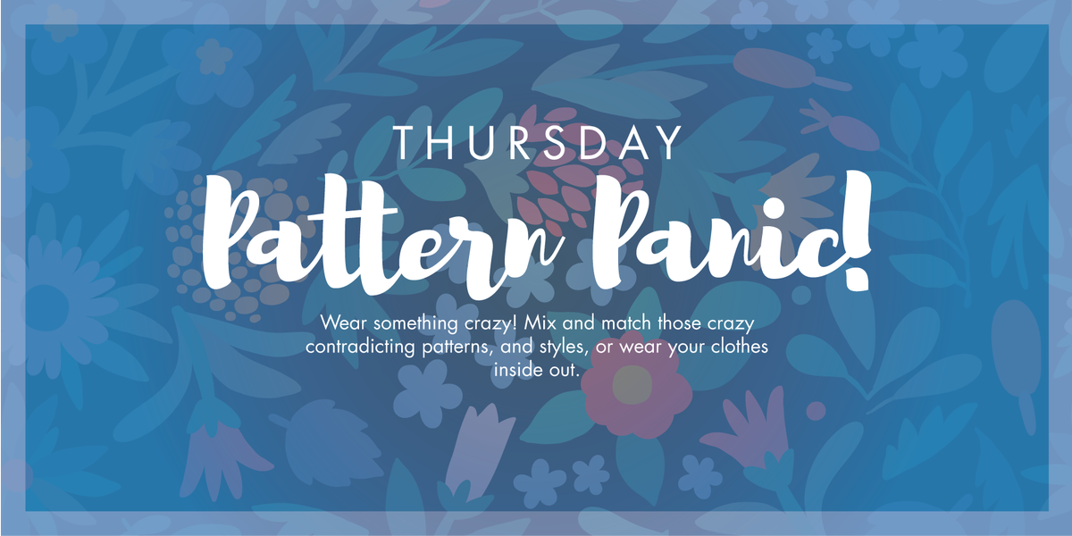 LindberghUpdate's tweet photo. THUR 4/27: Panic Patterns! Wear the craziest pattern you can, or wear the wackiest outfit you can imagine! https://t.co/zoTJHjWDMt