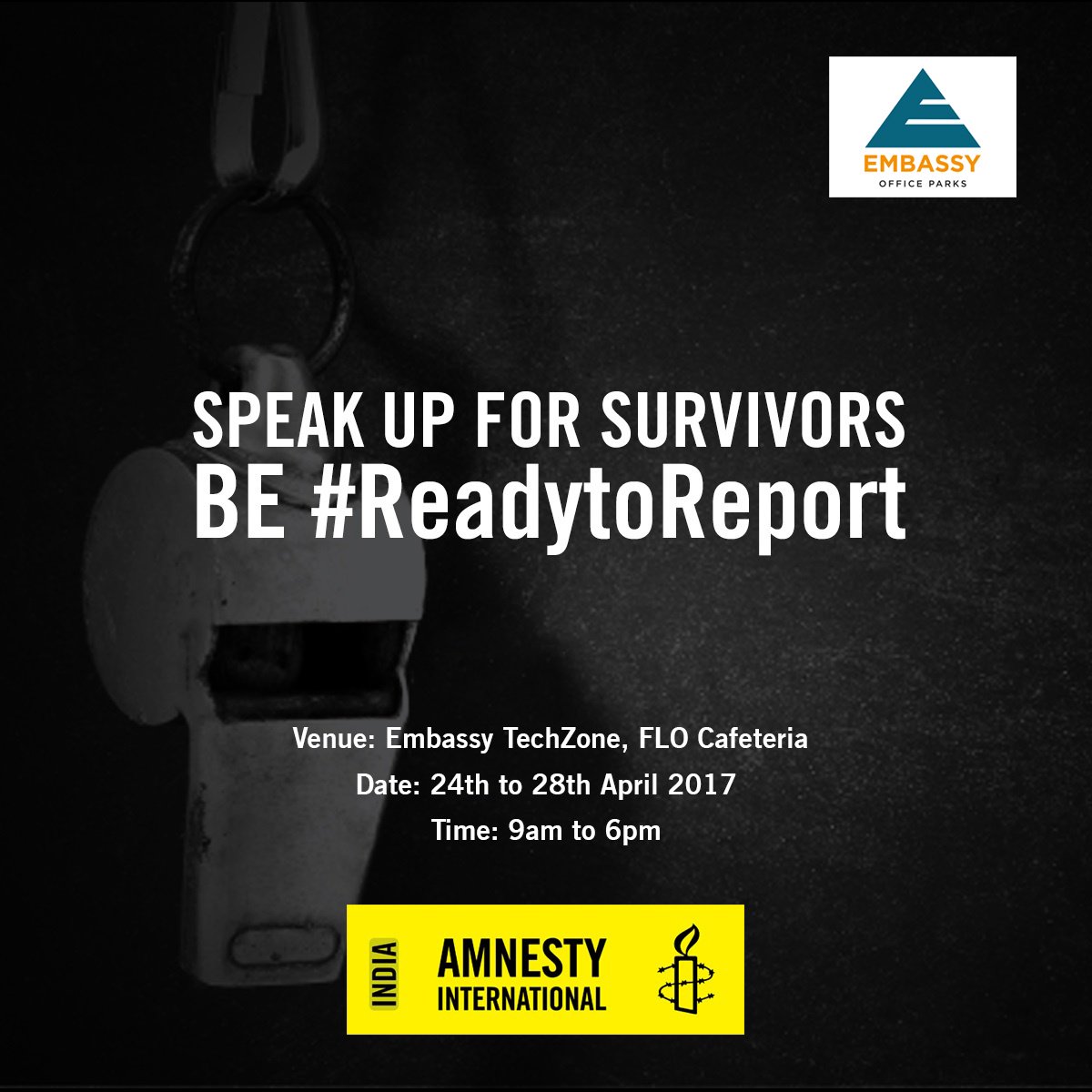 embassy_reit's tweet image. Speak up against Sexual Harassment. Here is how! Women’s safety awareness by Amnesty International @ #EmbassyTechZone.