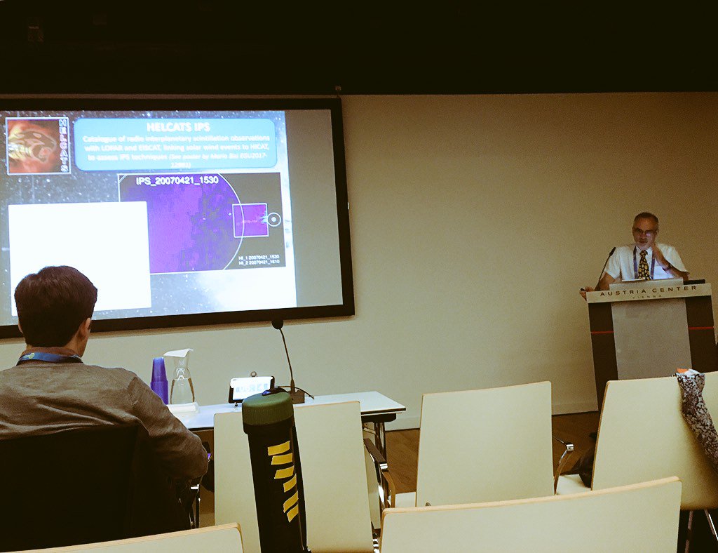 EmiliaKilpua's tweet photo. #EGU17 @EU_HELCATS session. Richard Harrison summarizes various catalogues we have built for scientific community https://t.co/97tVEBKVkB