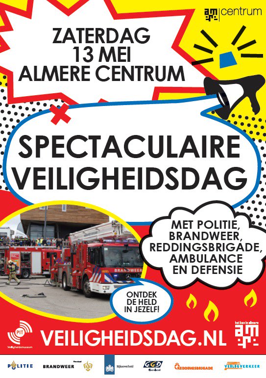13 mei 2017. Zet deze datum vast in je agenda. Landelijke Veiligheidsdag in het hele centrum van Almere. Tot dan.