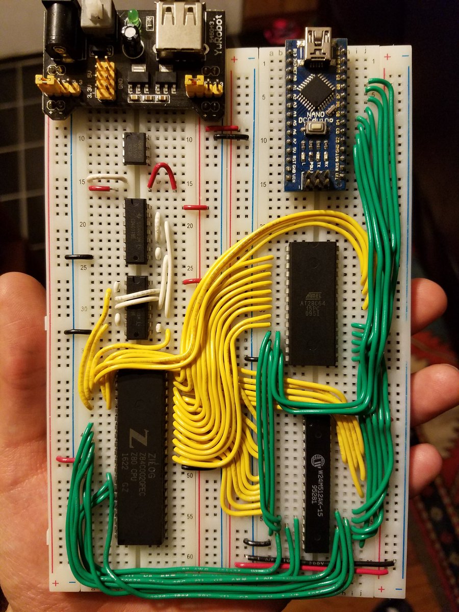 koppanyh's tweet image. I finally finished wiring the data lines (green) on my #Z80 computer :D