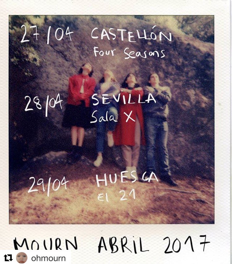 TBC Produccions (@tbcprod) on Twitter photo Esta semana <a href="/OHMOURN/">MOURN</a> vuelve a la carretera! 27/4 <a href="/FourSeasonsClub/">Four Seasons Club</a>, 28/4 <a href="/SalaXSVQ/">Sala X</a>, 29/4 <a href="/elveintiuno/">El Veintiuno</a>! Info/Entradas: tbc.cat Esta semana <a href="/OHMOURN/">MOURN</a> vuelve a la carretera! 27/4 <a href="/FourSeasonsClub/">Four Seasons Club</a>, 28/4 <a href="/SalaXSVQ/">Sala X</a>, 29/4 <a href="/elveintiuno/">El Veintiuno</a>! Info/Entradas: tbc.cat
