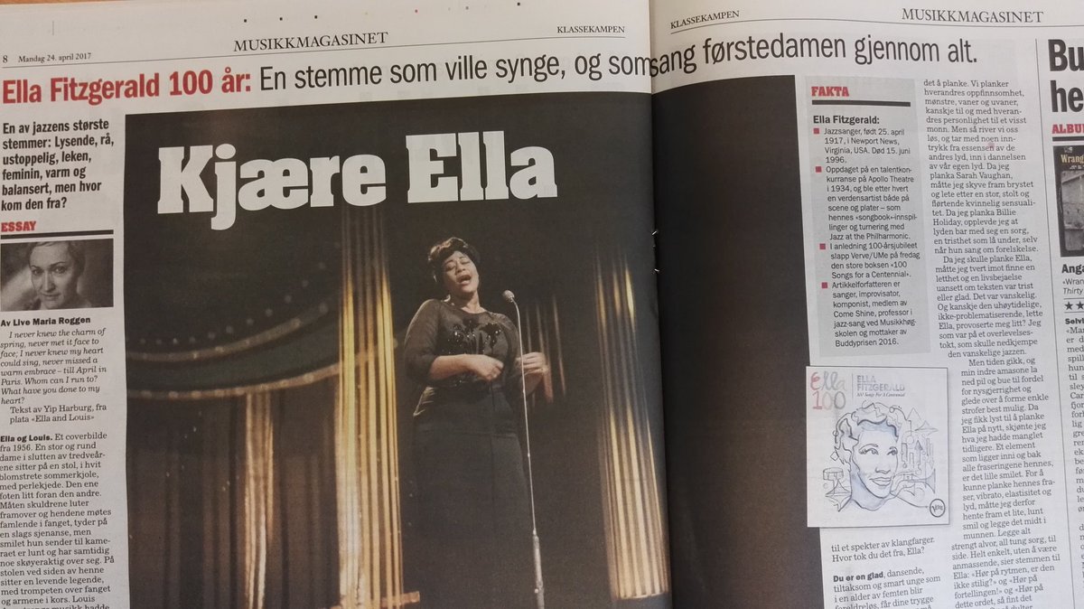 I Kk idag, dagen før Ella Fitzgeralds 100-årsdag, kan du lese <a href="/LiveMaRoggen/">Live Maria Roggen</a> sin tekst om Ellas stemme, hva hun har lært av å lytte til den.