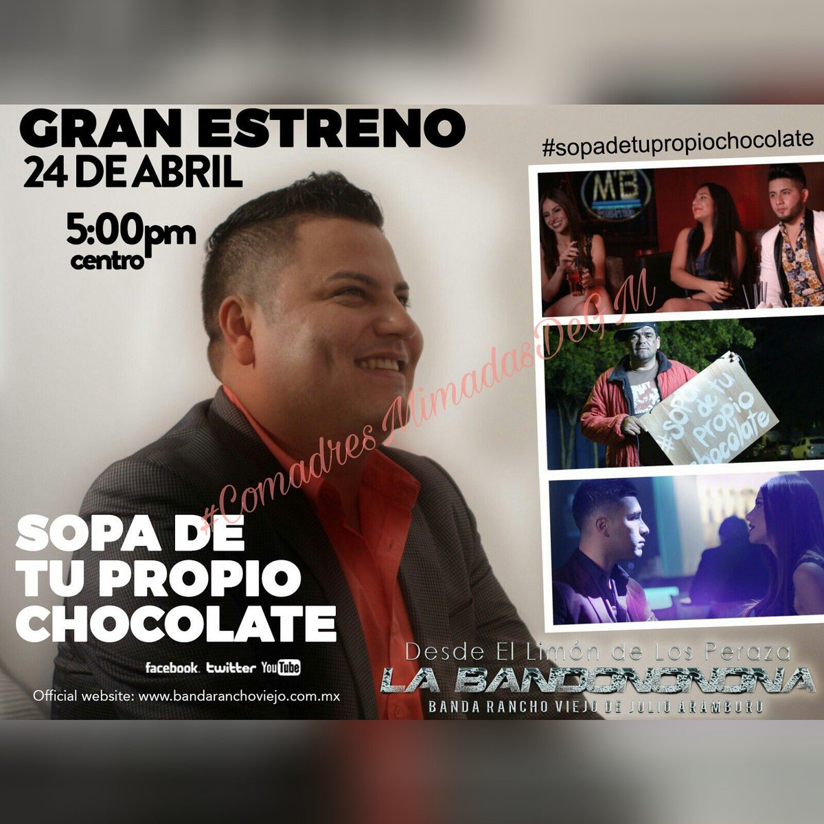 ComadresMDGaby's tweet photo. 24 De Abril 5:00 pm Gran Estreno Del Videoclip #LaSopaDeTuPropioChocolate 
NO TE LO PUEDES PERDER! !♡
@B_RanchoViejo @GABYBRV1  💕👌🎥🎬 https://t.co/fi2vAlcWzi