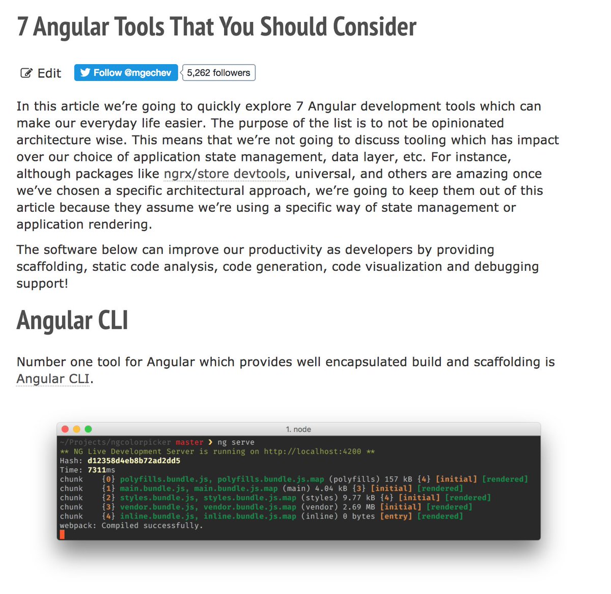 mgechev's tweet image. 7 Angular Tools That You Should Consider mgv.io/ngtools. Snippets by @John_Papa, Augury by @rangleio, CLI by @Angular, ngrev &amp;amp; more