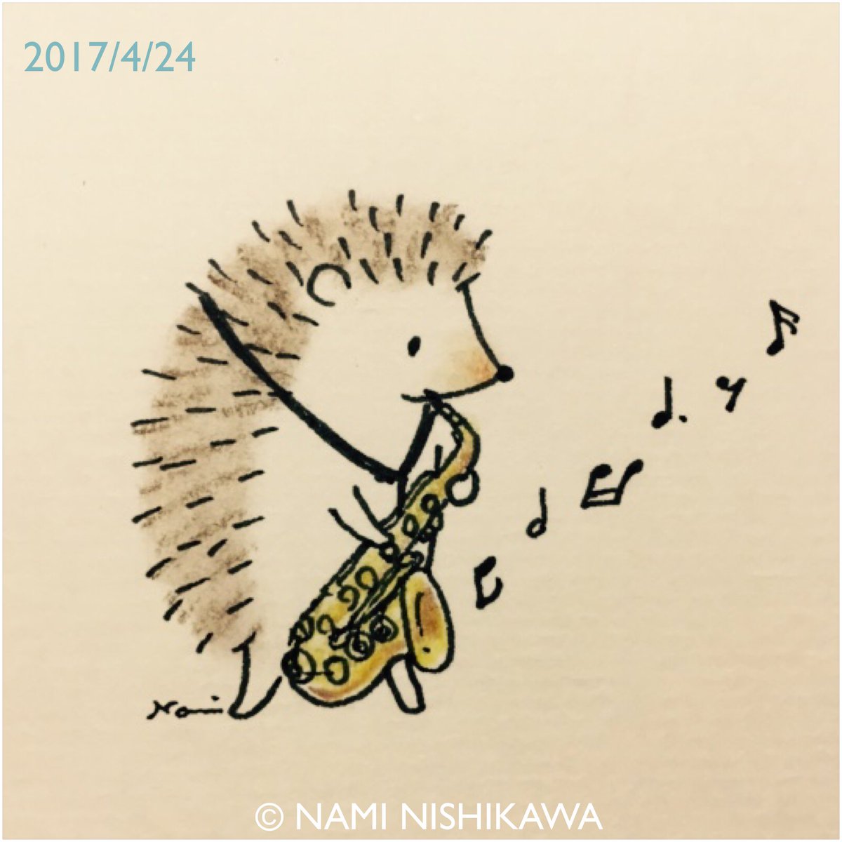 にしかわなみ なみはりねずみ No Twitter 1156 アルトサックス Altosaxophone Sax Illustration Hedgehog Orchestra イラスト ハリネズミ オーケストラ なみはりねずみ