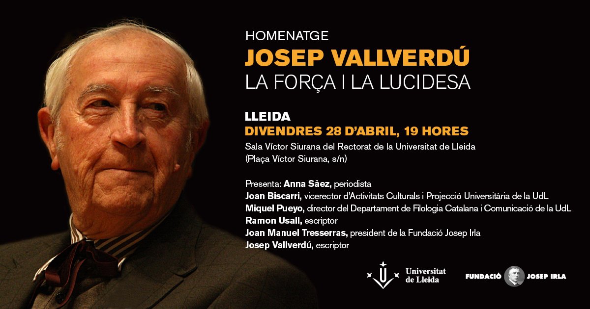 MiquelPueyo's tweet photo. 20 abril. @UdL_info Josep Vallverdú,la força i la lucidesa.Homenatge polític. #Lleida @fjirla @ECOCOM_UdL @UdLMagazine https://t.co/f8YV9xNqVn