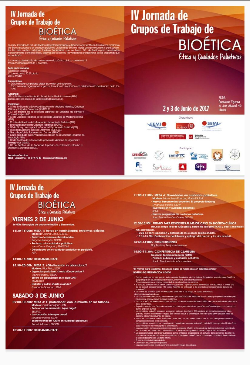 IV JORNADAS GT BIOÉTICA:Ética y Paliativos <a href="/InstitutoEtica/">Etica Clinica</a> <a href="/seeiucoficial/">SEEIUC</a> <a href="/secpal_/">SECPAL_CPaliativos</a> <a href="/semicyuc/">SEMICYUC</a> <a href="/GEPAC_/">GEPAC</a> <a href="/Sociedad_SEMI/">Sociedad Española de Medicina Interna</a> <a href="/semfyc/">semFYC</a> <a href="/SEMES_/">SEMES</a> <a href="/komaur/">Koldo Martínez Urionabarrenetxea</a>