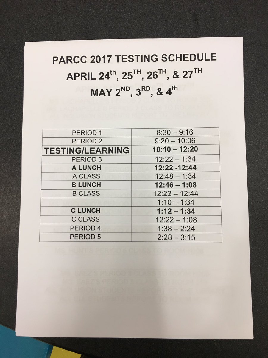 PCTA_PE's tweet photo. PARCC starts today! Here's what the schedule looks like : https://t.co/H7Gtnl86Nt