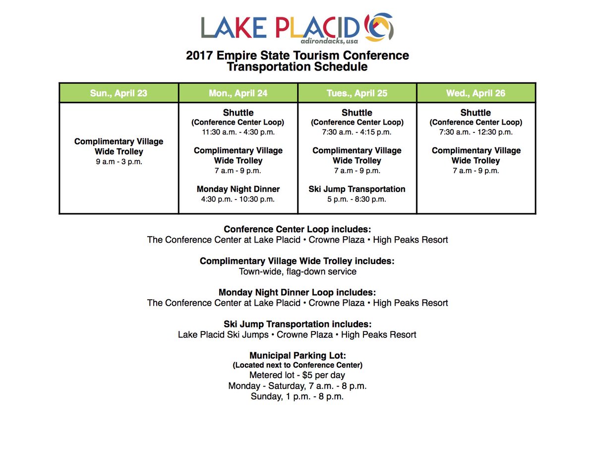 MeetMeinLP's tweet image. Here is the complimentary transportation schedule for the Empire State Tourism conference. #ESTC2017