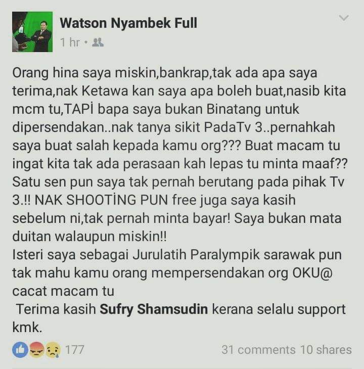 Rancangan komedi TV3 hina bapa Watson Nyambek Ammar Rancangan komedi TV3 hina bapa Watson Nyambek Ammar