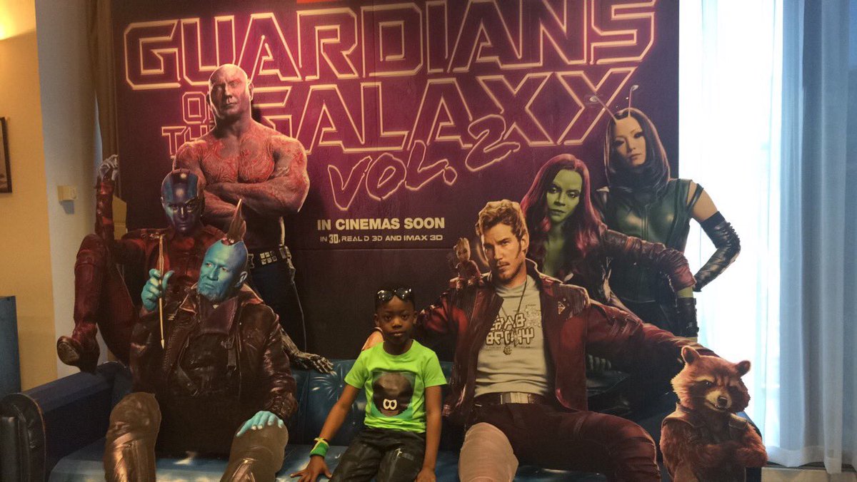 Afroboyapp's tweet photo. Another adventure for me!#GUARDIANSOFTHEGALAXY2 #superhero fan 🙌🏾🙌🏾 can't wait to see it 😍 #Afroboy to the world 🌎 https://t.co/6eTmTOZ6OE