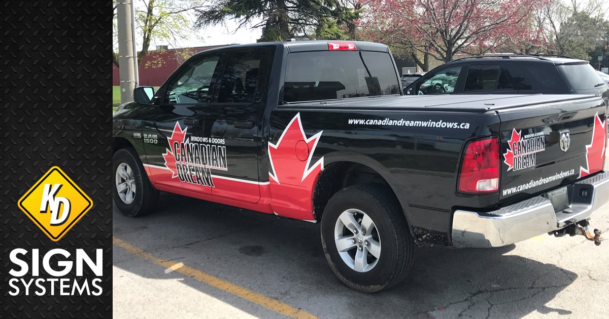 KdSigns's tweet image. #vehiclegraphics for Canadian Dream Windows &amp;amp; Doors. This Dodge RAM turned out great. 1 down 2 more to go! #HamOnt #BurlON #decals #vinyl