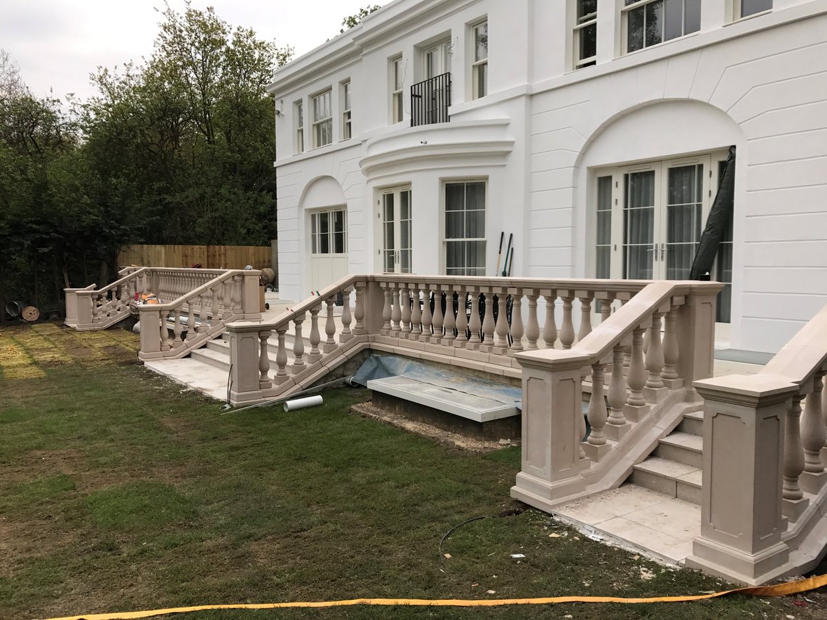 KeyStonework's tweet image. North London Project near completion, Dry Cast Portland  Balustrade and Bespoke Curved Portico