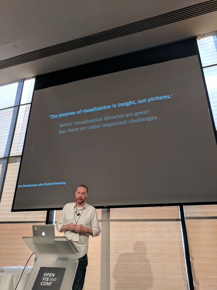 "The purpose of #dataviz is insight, not pictures" <a href="/benbendc/">Ben Shneiderman</a> quoted by <a href="/mbostock/">Mike Bostock</a> at #OpenVisConf