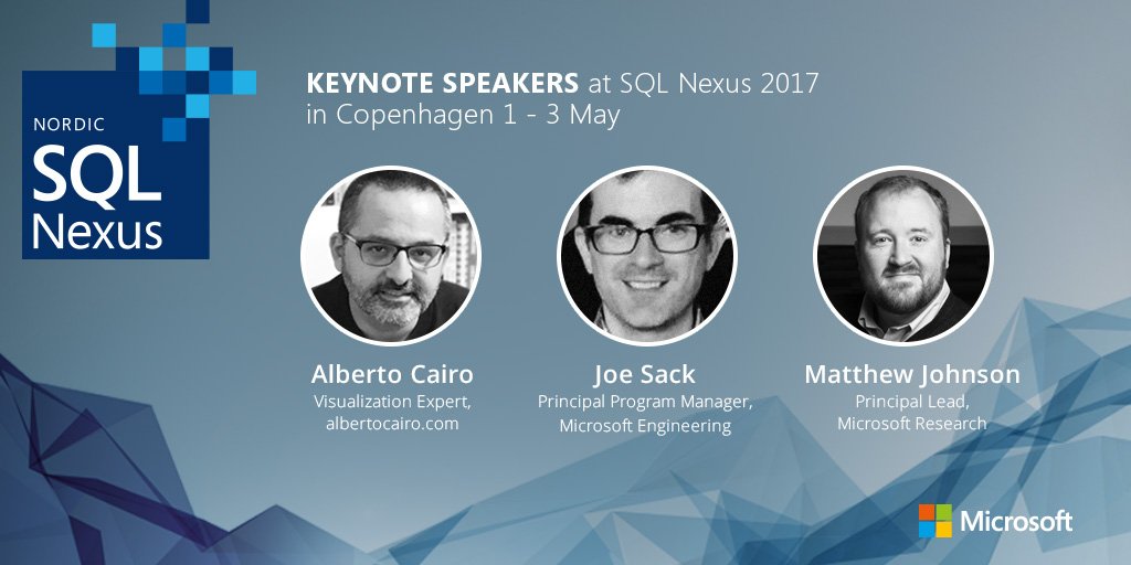 Microsoft_dk's tweet image. Sidste chance for at købe billetter til #sqlnexus med kick ass keynotes @JoeSackMSFT @albertocairo &amp; @matajoh ➡ msft.social/MzBNxB
