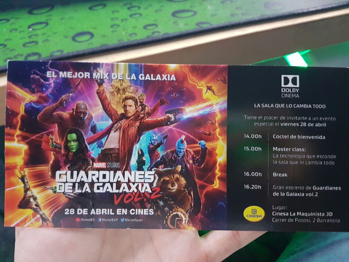 NexxuzHD's tweet image. Ven conmigo a ver Guardianes de la Galaxia 2 en Barcelona, dia 28 en sala @Dolby_Spain de @cinesa 10 entradas dobles RT sorteo #DolbyCinema
