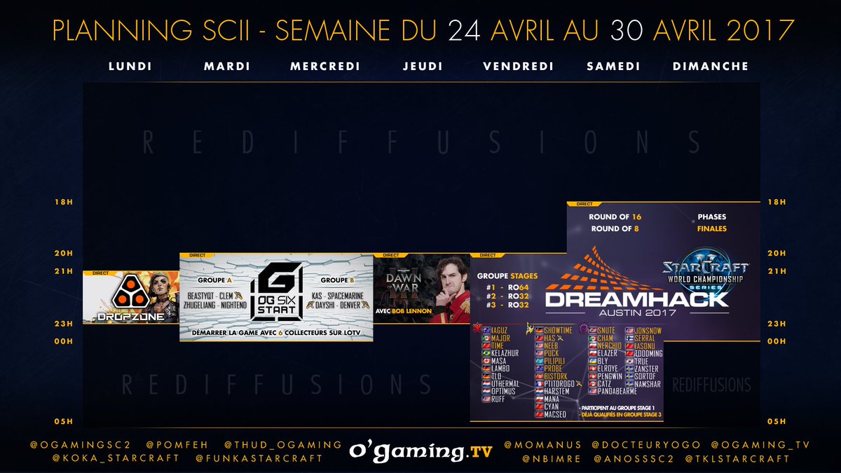 OGaming_TV's tweet photo. Nouvelle semaine avec le Crew ☺️
#OGLoL - Playoffs LPL & MSI
#OGSC2 - #OGDropzone, #OGDoW & DH
#OGCS - #UnderDogs & DH
#OGOW - OW Rumble
🔥 https://t.co/HcE04dKXo0