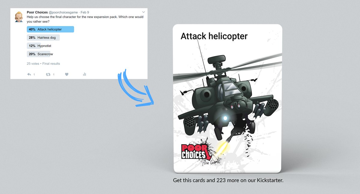 poorchoicesgame's tweet photo. You said you wanted an attack helicopter. Well, here it is.

Get this and 223 others on Kickstarter → https://t.co/O66h6tsb4W https://t.co/0Lu0ilFQzT
