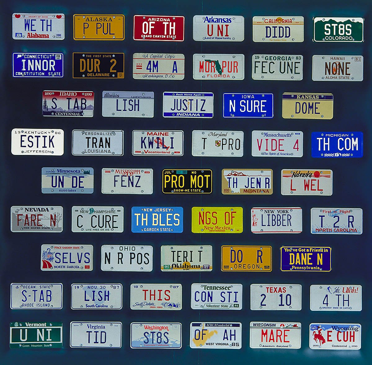 SmithsonianEdu's tweet image. #MathMoment from @americanart: What&apos;s the mean number of characters on the license plates in Mike Wilkins’ &quot;Preamble&quot;? Median? Mode? #NTOY17