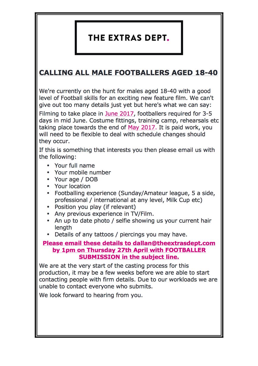 Calling all Footballers! #theextrasdept #castingcall #football