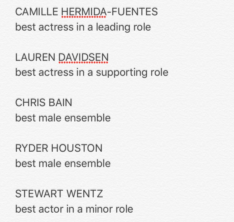 FHSTheatre's tweet photo. Congratulations to the following people for their Schmidt &amp; Jones Awards nominations! Awards night will be May 19th at 7PM. https://t.co/KCcieNogVc