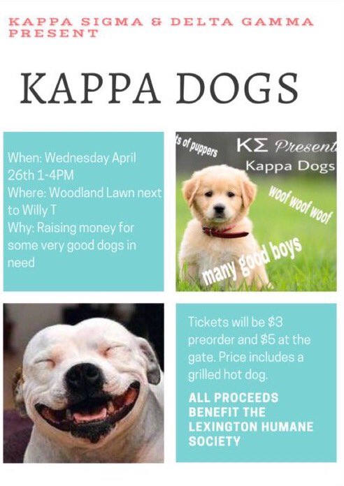 KappaSigmaUK's tweet photo. Attention all dog lovers! Take a study break to join us on Wednesday for Kappa DoGs next to Willy T 🐶 @UKDeltaGamma https://t.co/19DeIH2GV0
