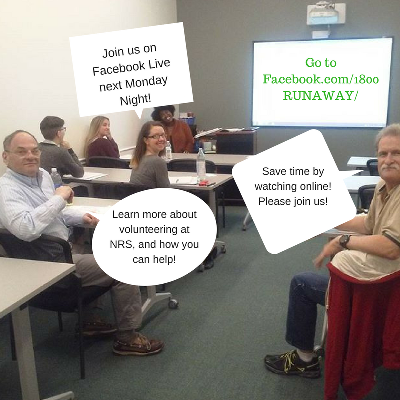 1800RUNAWAY's tweet photo. Our #volunteer orientation is next Monday, and we will be broadcasting via Facebook Live! Tune in on our FB page at 6pm NEXT MONDAY! https://t.co/YFTKYdZCGo
