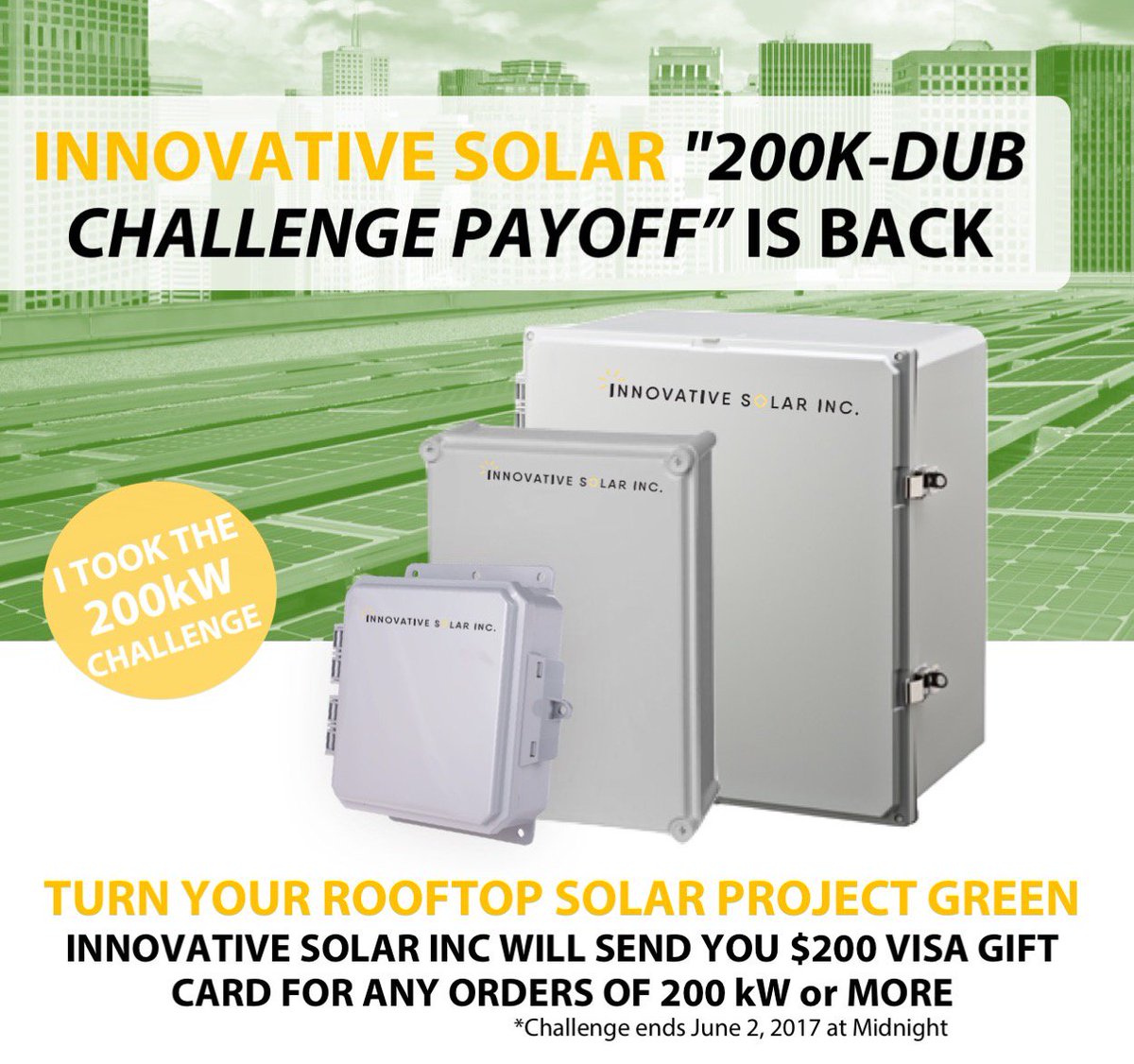 Innovative_SI's tweet photo. Join the 200kW Challenge Today! Make that rooftop green energy project even greener! Contact us 4 more details. #200kwchallenge #solarpower https://t.co/EiuOGdREuj